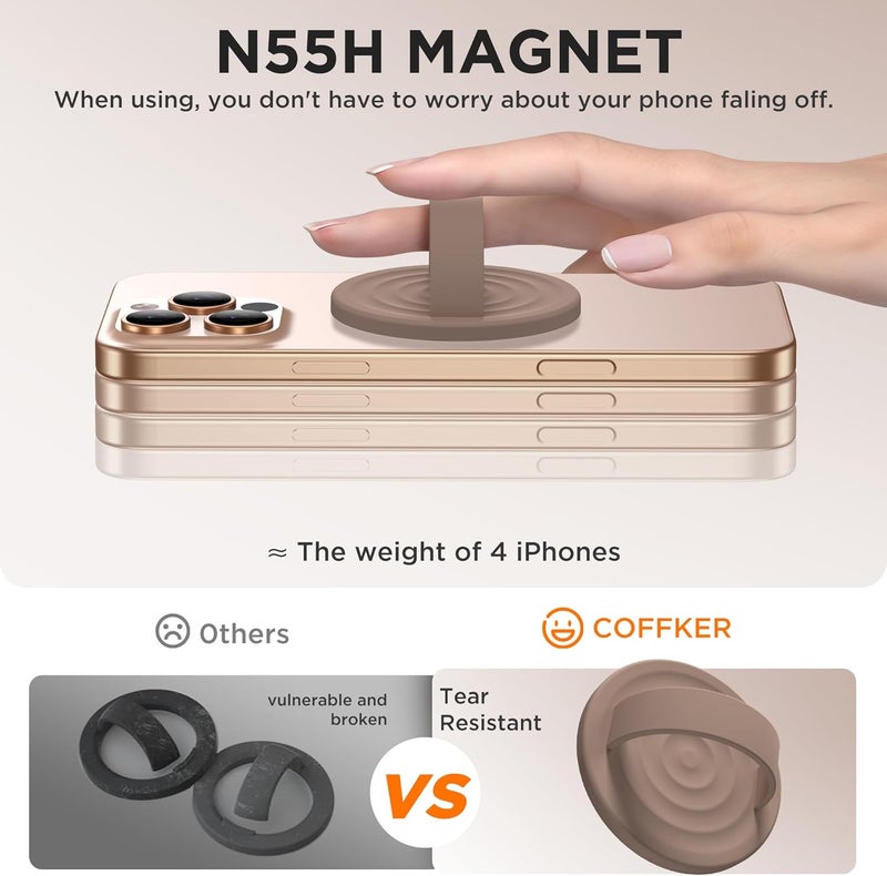COFFKER Magnetic Phone Grip Ring Holder, Liquid Silicone Magnet Cell Phone Grip Finger Loop, Compatible with Magsafe, Back of Phone for iPhone 17/16/15/14/13/12 Series, Light Brown - Image 5